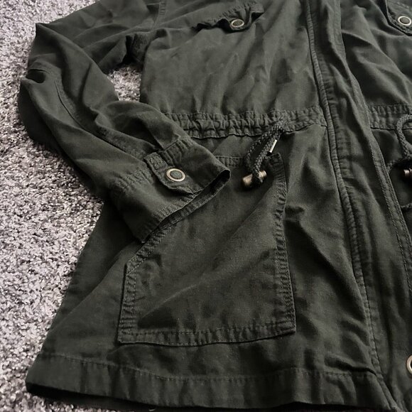 Vanity Hooded Utility Anorak Jacket Pockets Full Zip Olive Green Womens Medium - Picture 6 of 10